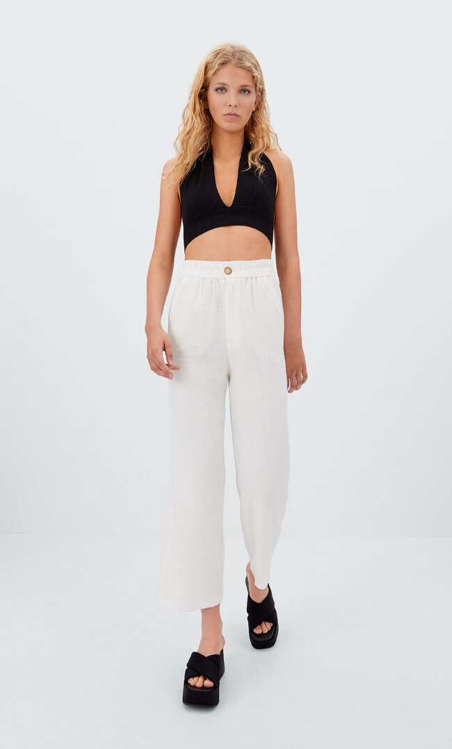 

Stradivarius Rustykalne Spodnie Culotte Biały Xs