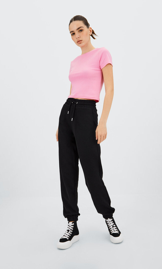 

Stradivarius Spodnie Jogger Z Dzianiny Dresowej Czarny M