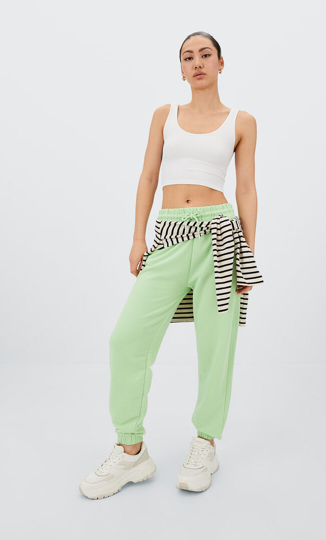 Stradivarius Spodnie Jogger Z Dzianiny Dresowej Zielony Xs