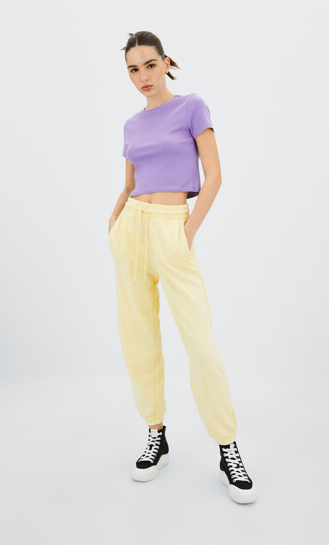 

Stradivarius Spodnie Jogger Z Dzianiny Dresowej Żółty Pastelowy L