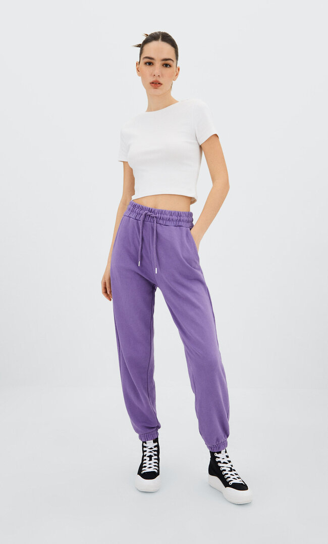 

Stradivarius Spodnie Jogger Z Dzianiny Dresowej Liliowy Xs