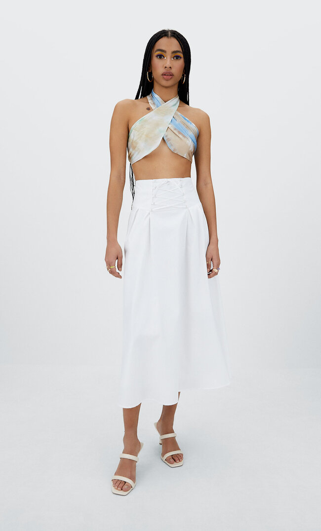 

Stradivarius Midirock Mit Stretchbund Und Corsage Weiß S