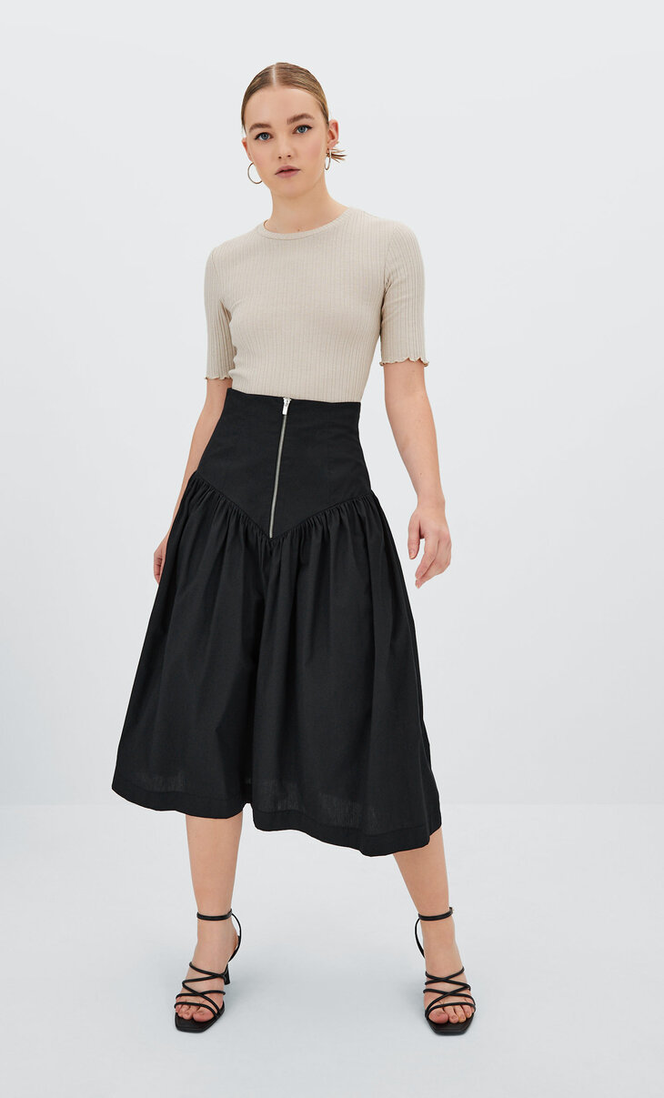 Poplin midi skirt with zip