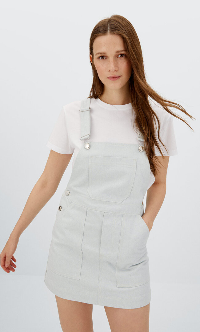 

Stradivarius Workwear-Latzkleid 0 Waste Gebleichtes Denim M