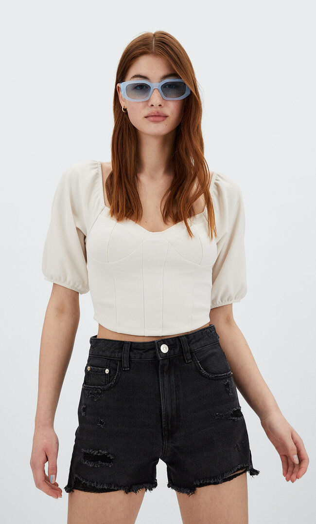 

Stradivarius Jeansshorts Mit Rissen Black Denim Washed 40