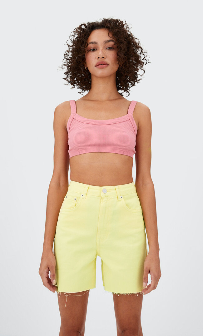 

Stradivarius Jeansshorts Longline Pastellgelb 32