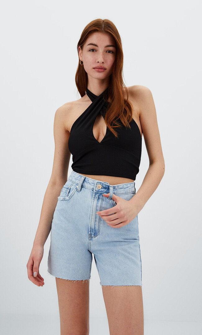 

Stradivarius Jeansowe Spodenki O Długim Kroju Denimowy Średni Light Blue 42