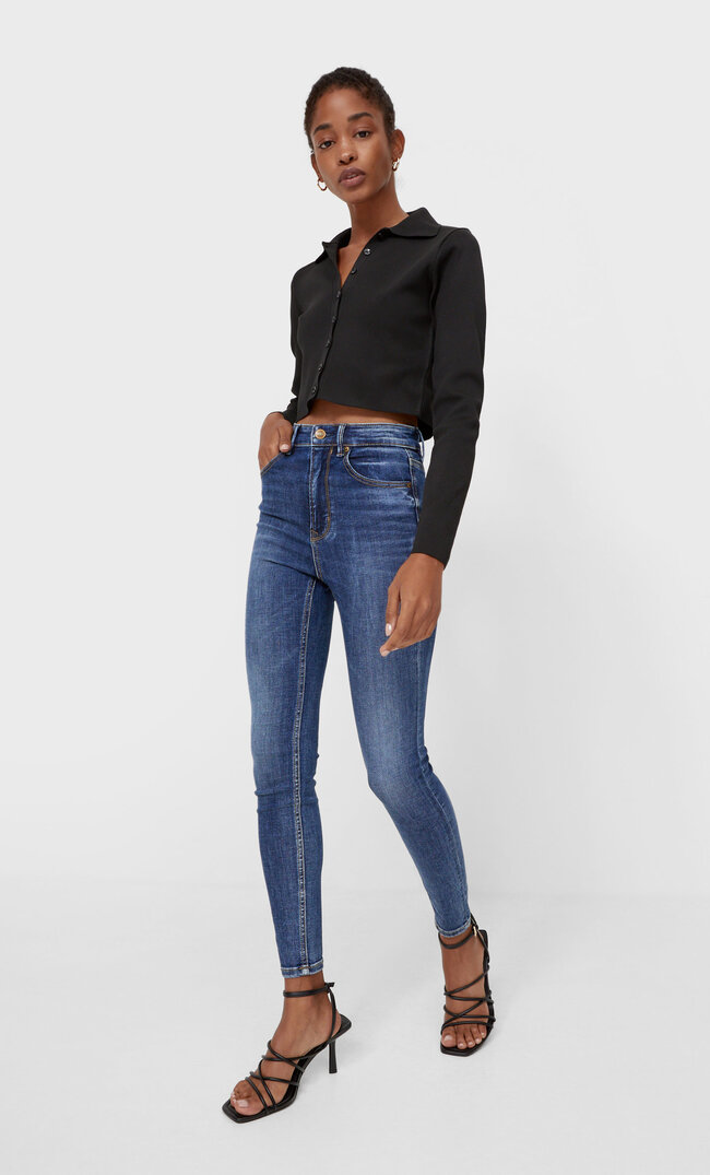 

Stradivarius Jeansy Skinny Fit Ze Średnim Stanem Denimowy Średni Light Blue 42