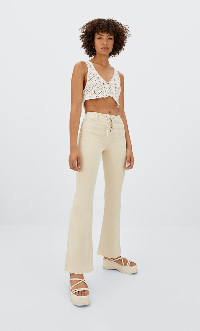 

Stradivarius Schlaghose Mit Lace-Up Steingrau 36