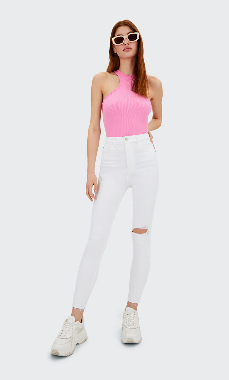 pantalon vaquero blanco stradivarius - Gran venta
