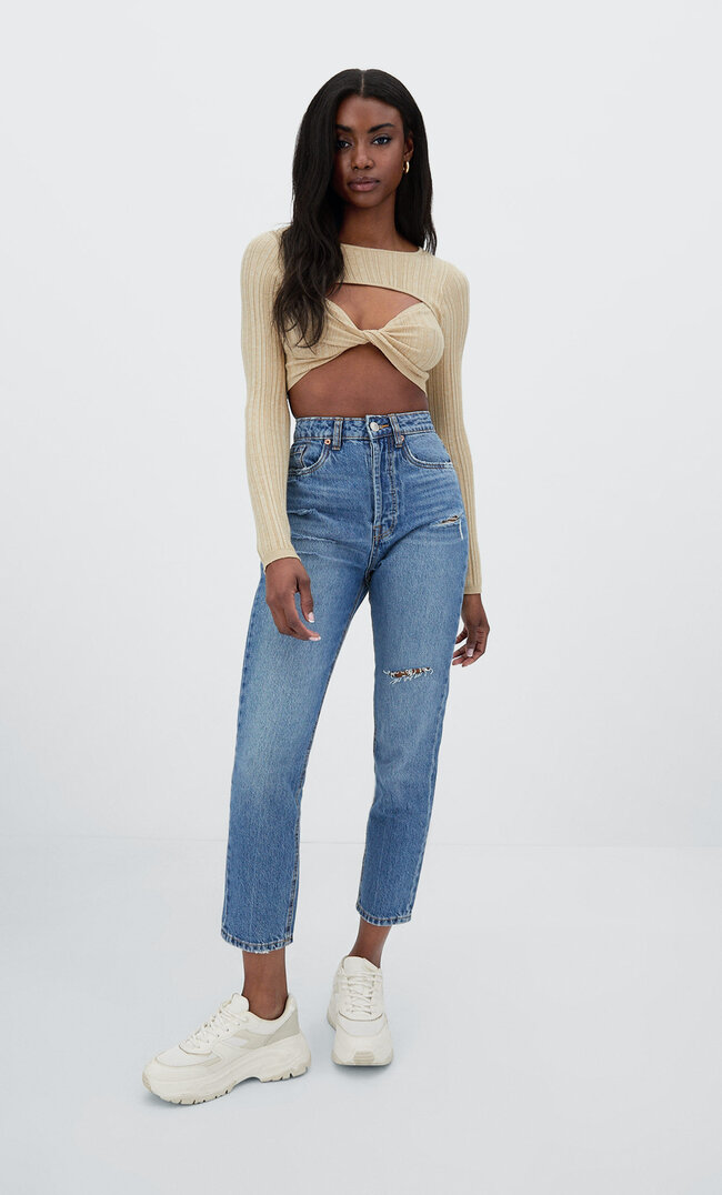 

Stradivarius Jeansy Mom Fit Denimowy Średni Dark Blue 32