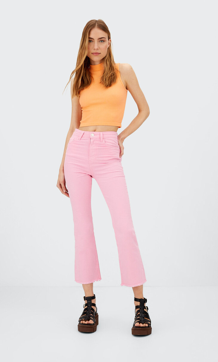Pantalones Mujer | Bershka PantalóN Sarga Wide Leg Cropped Aberturas Bajo  Fucsia - Bellavista