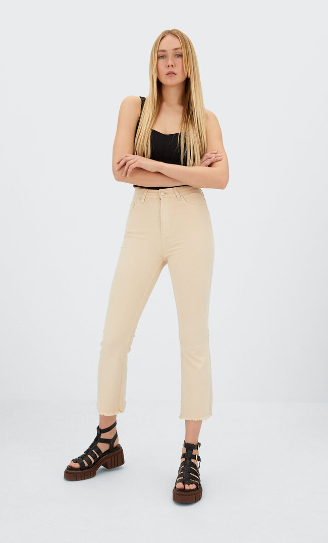 

Stradivarius Cropped-Schlaghose Aus Twill Steingrau 34