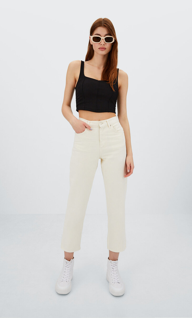 Coloured cropped straight fit jeans