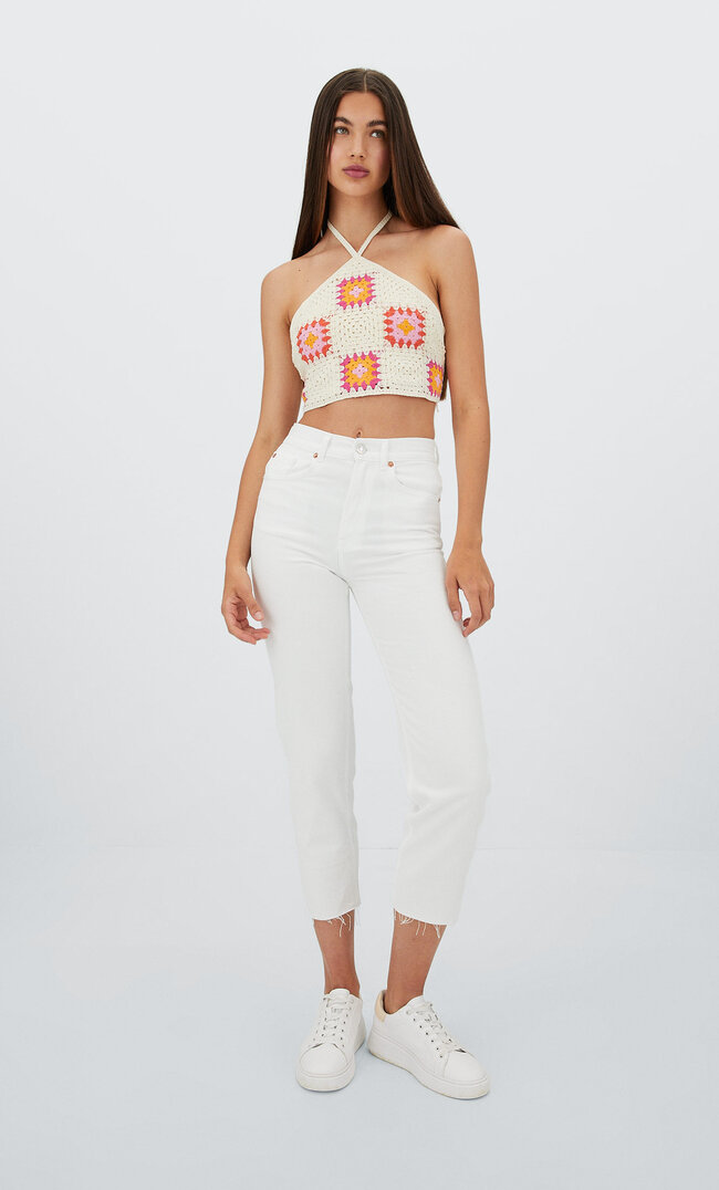 

Stradivarius Cropped-Jeans Im Straight-Fit Weiß 38