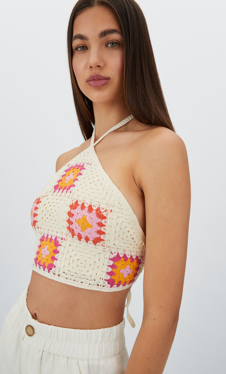 Crochet top met bloemenprint