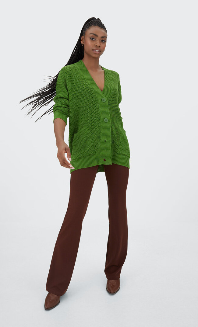 

Stradivarius Oversize-Cardigan Mit Tasche Grün M