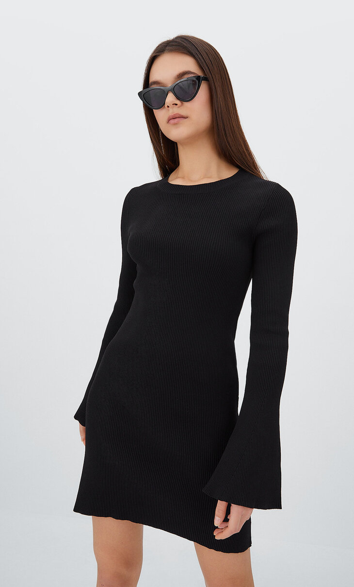 Knit dress with bell sleeves