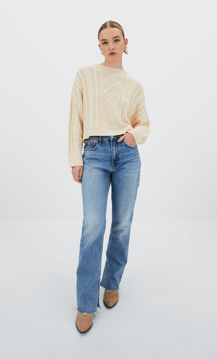 Cropped cable-knit jumper