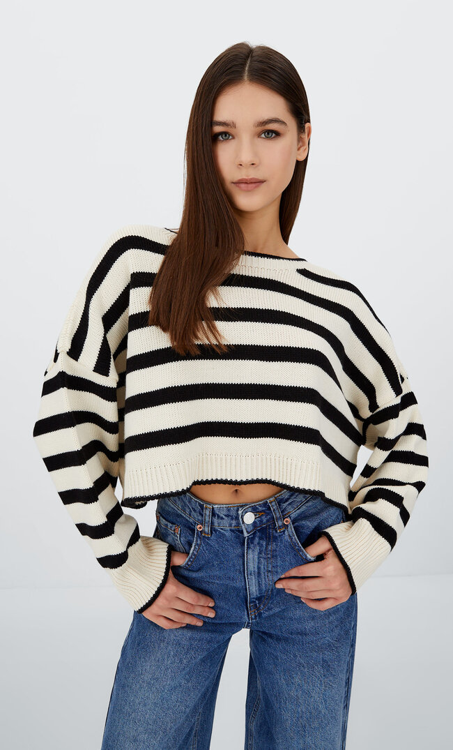 Stradivarius Streifenpullover Vanille S