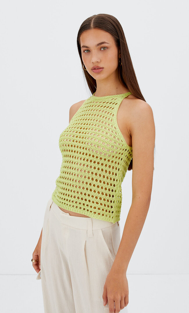 

Stradivarius Siateczkowy Top Z Dekoltem Halter Pistacjowy Xl