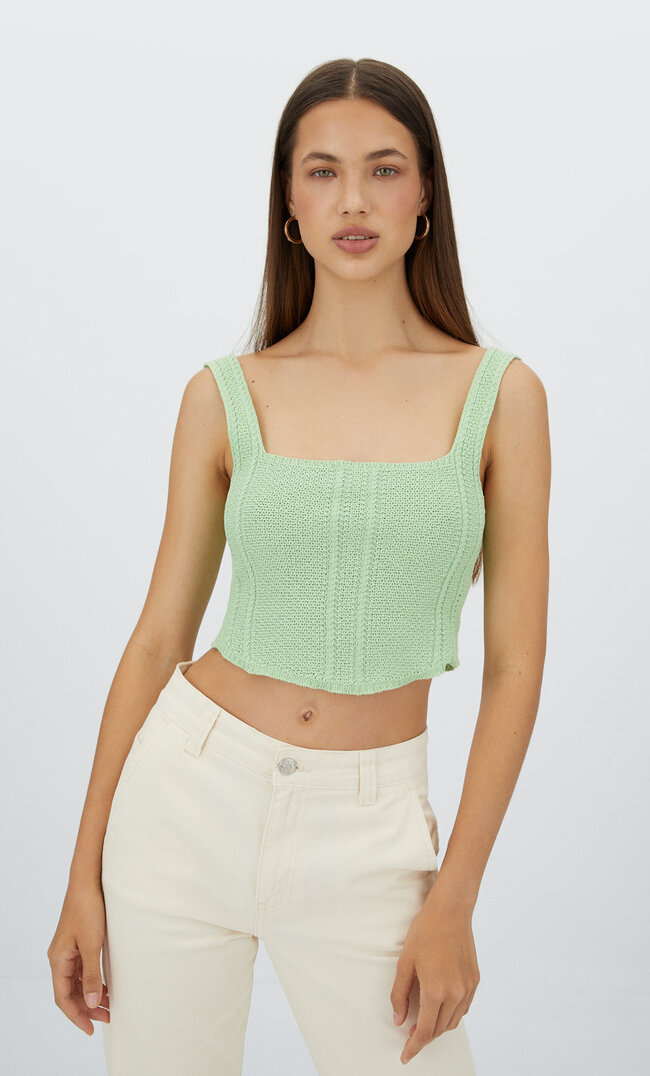 

Stradivarius Dzianinowy Top W Gorsetowym Stylu Pistacjowy S