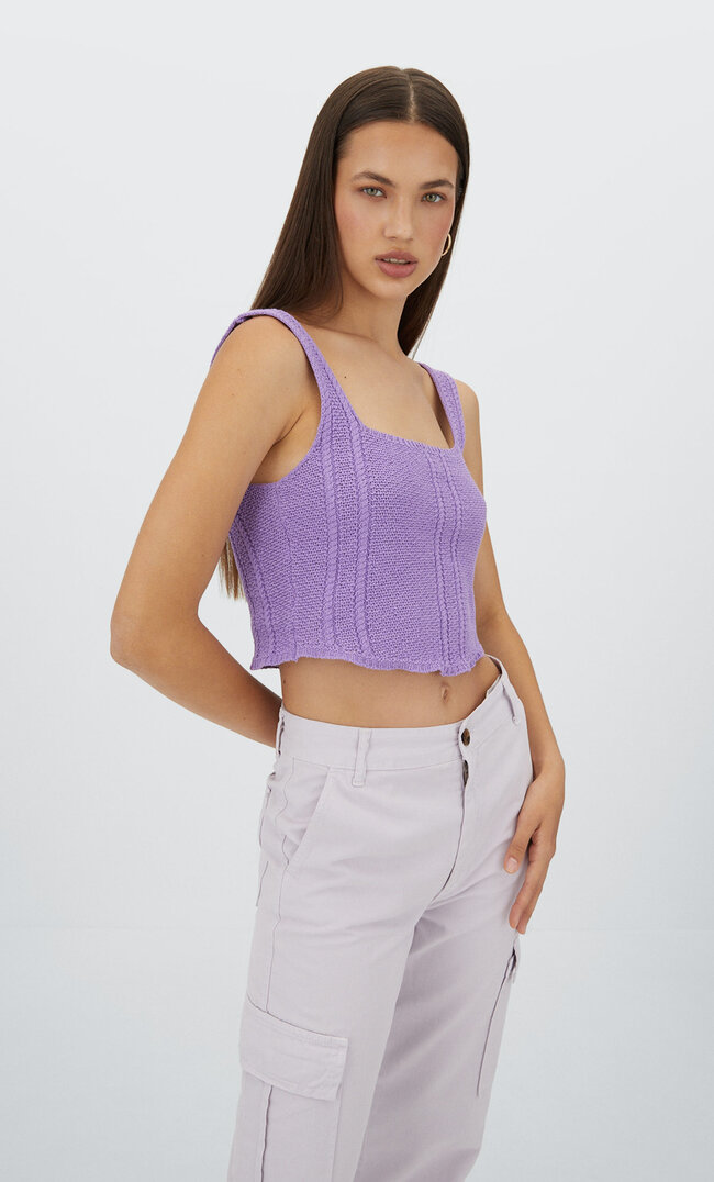 Stradivarius Stricktop In Corsage-Optik Lila Xs