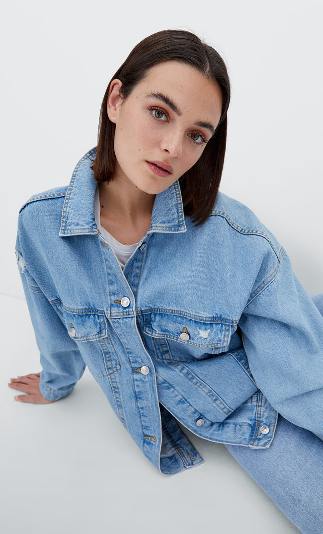 

Stradivarius Oversize-Jeansjacke Medium Light Blue Denim L