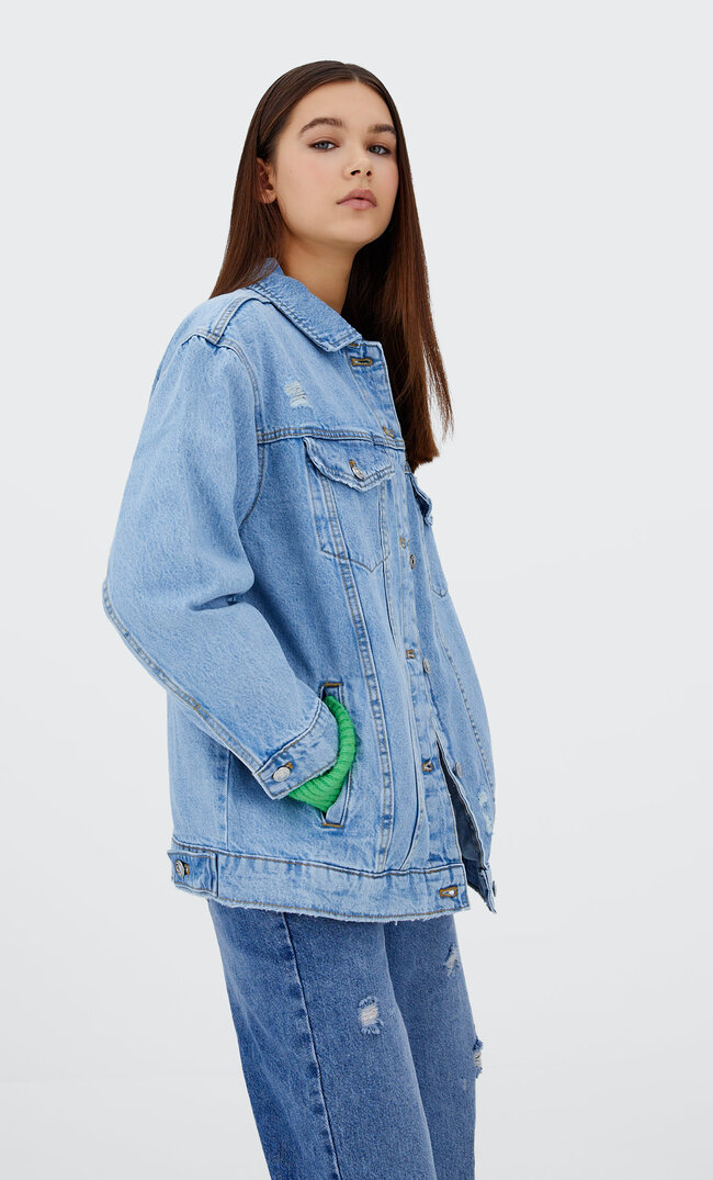 

Stradivarius Jeansowa Kurtka Oversize Denimowy Średni Light Blue L