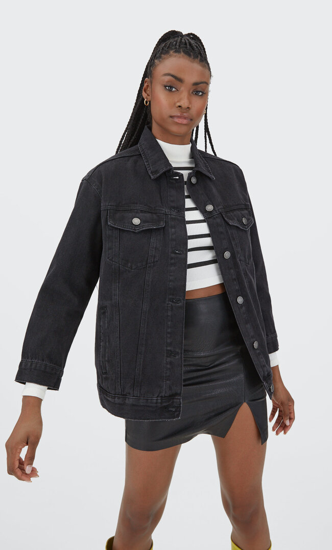 

Stradivarius Oversize-Jeansjacke Black Denim Washed L