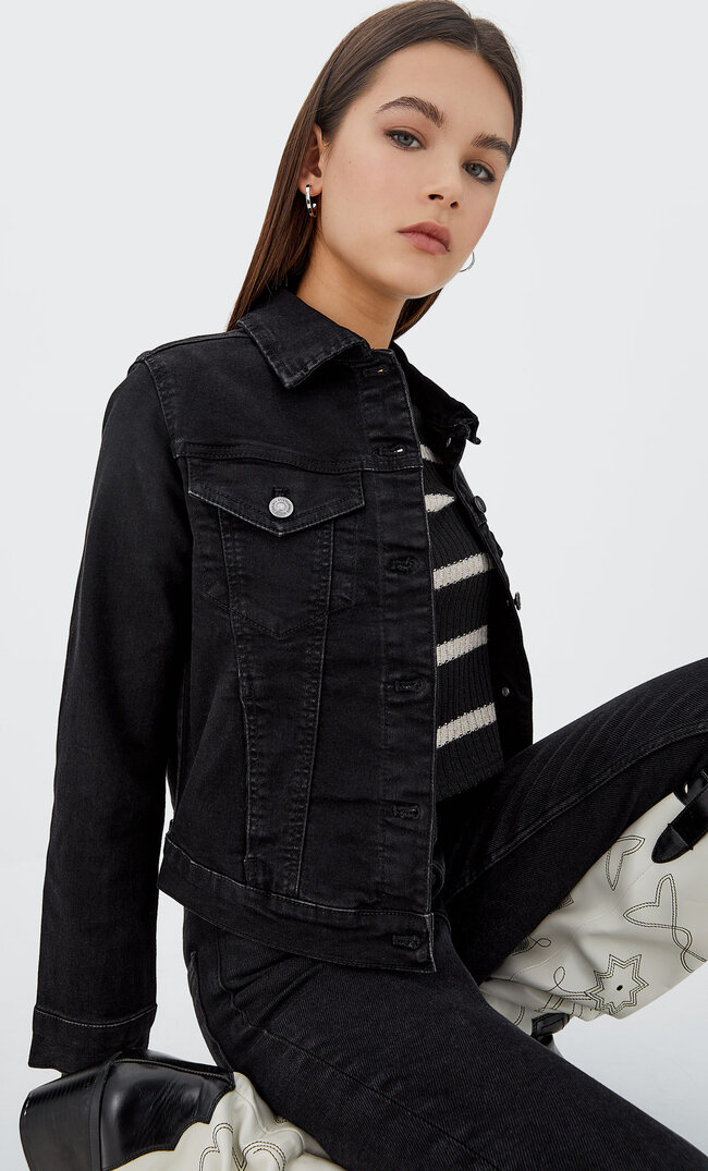 

Stradivarius Kurtka Jeansowa Slim Fit Czarny Denimowy Sprany S