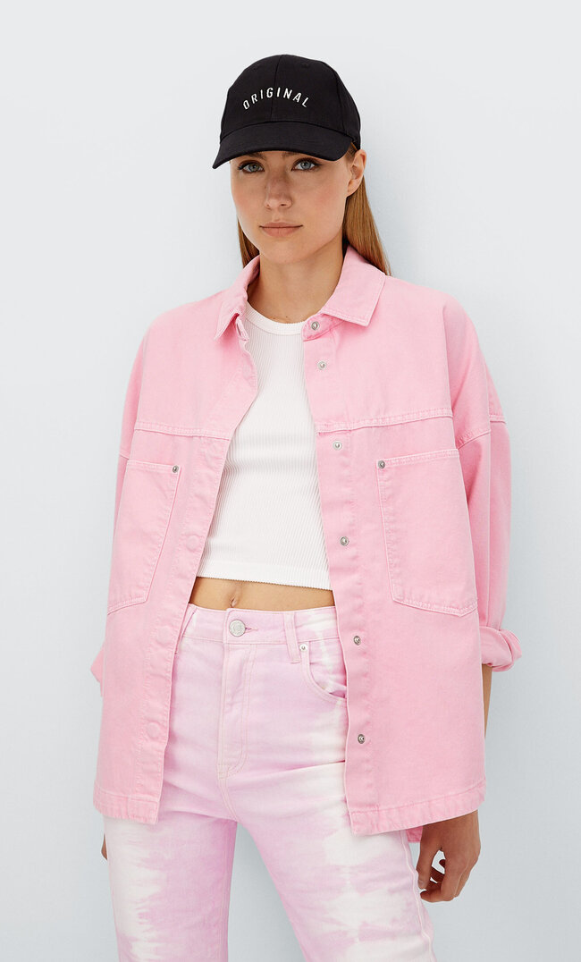 

Stradivarius Hemdjacke Aus Twill Mit Cargotaschen Kaugummirosa Xs