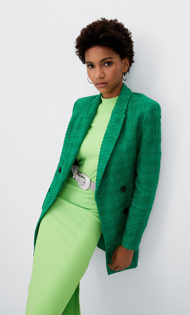 Stradivarius Blazer-Kleid Mit Strukturmuster Grün S
