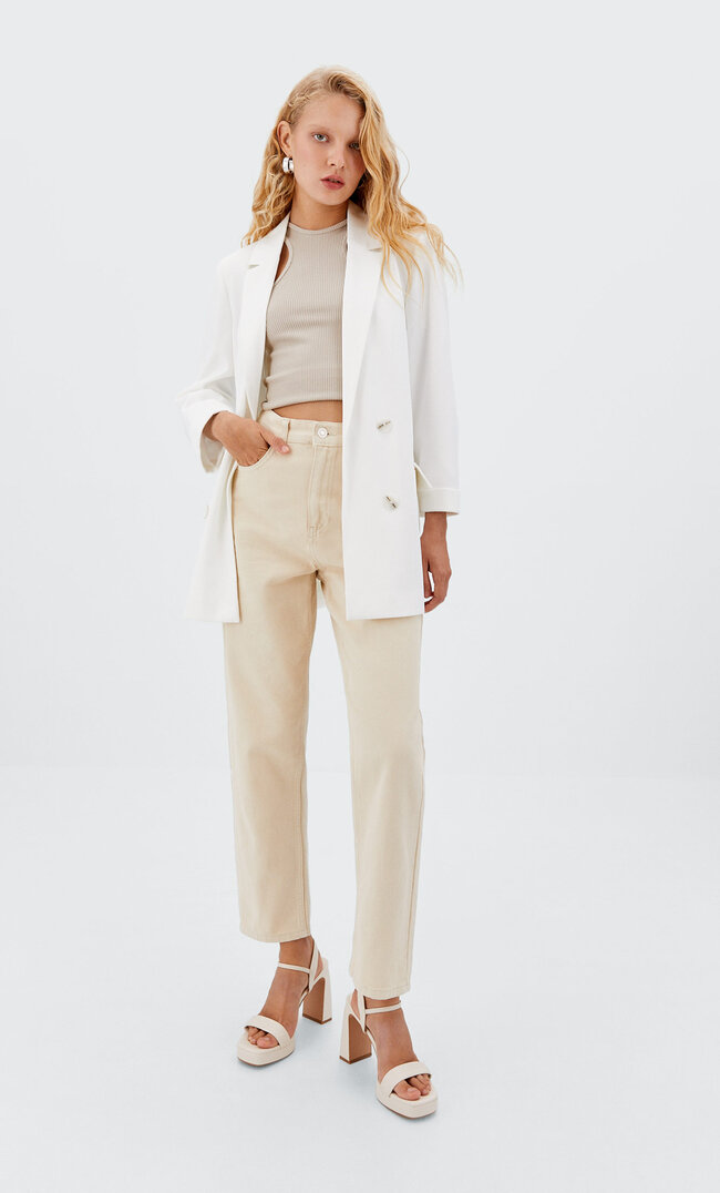 

Stradivarius Otwarta Dwurzędowa Marynarka Biały Xl