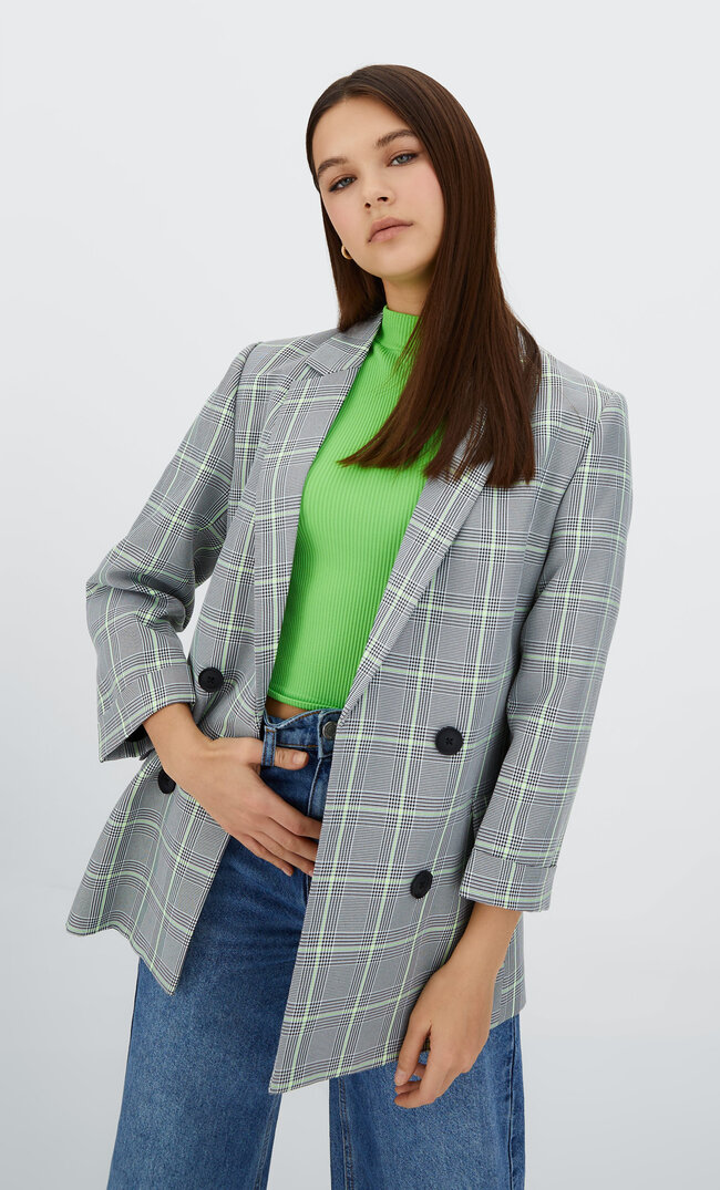 

Stradivarius Zweireihiger, Offener Blazer Grün Xs