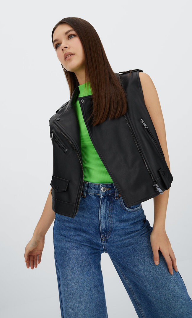 

Stradivarius Weste Aus Kunstleder Schwarz Xs