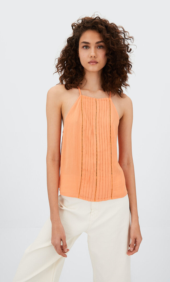 

Stradivarius Luźny Top Z Dekoltem Halter Mandarynkowy M