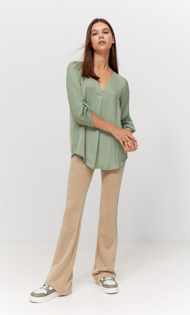 Stradivarius Koszula Z Rękawem 3/4 Khaki Xs