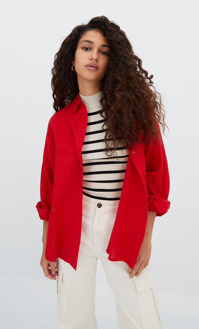 Stradivarius Rustikales Hemd Daily Rot S