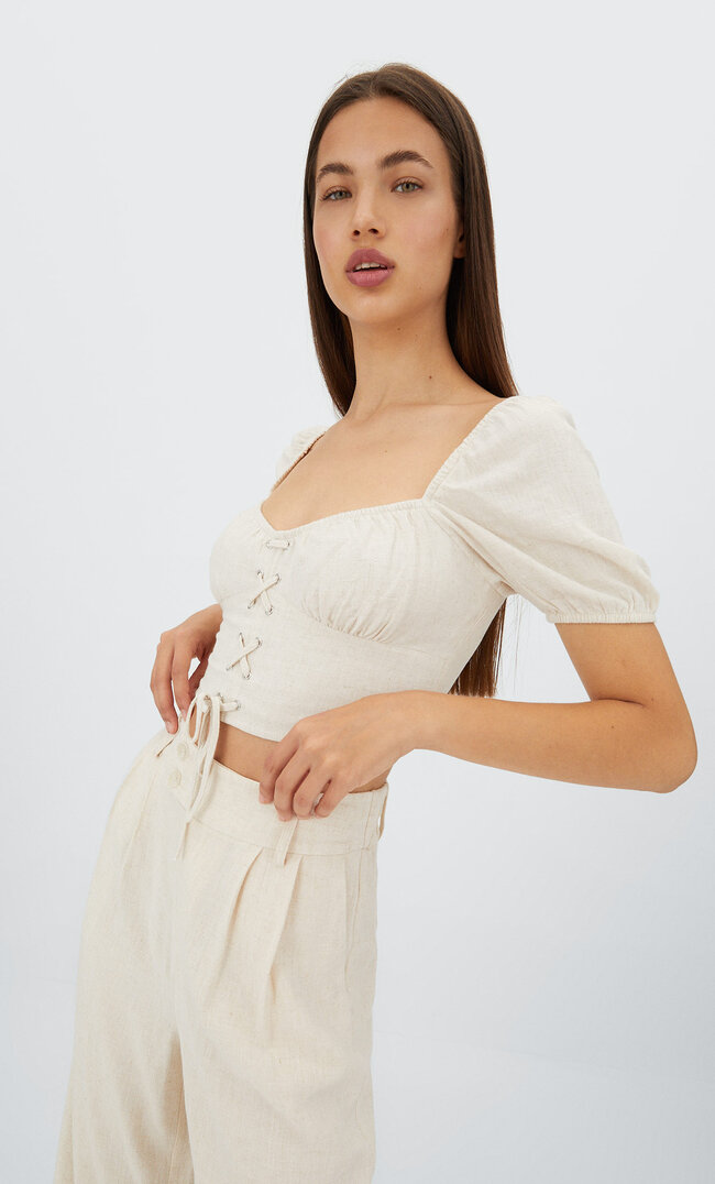 

Stradivarius Sznurowany Top Szary S
