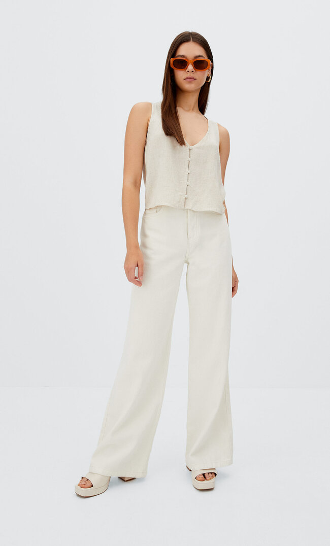 

Stradivarius Top Mit V-Ausschnitt Und Knöpfen Steingrau Xs