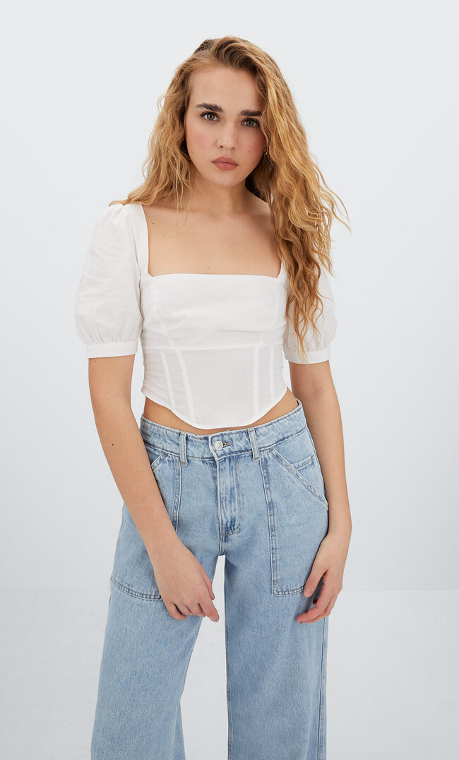 

Stradivarius Corsage-Top Mit Kurzen Ärmeln Weiß M
