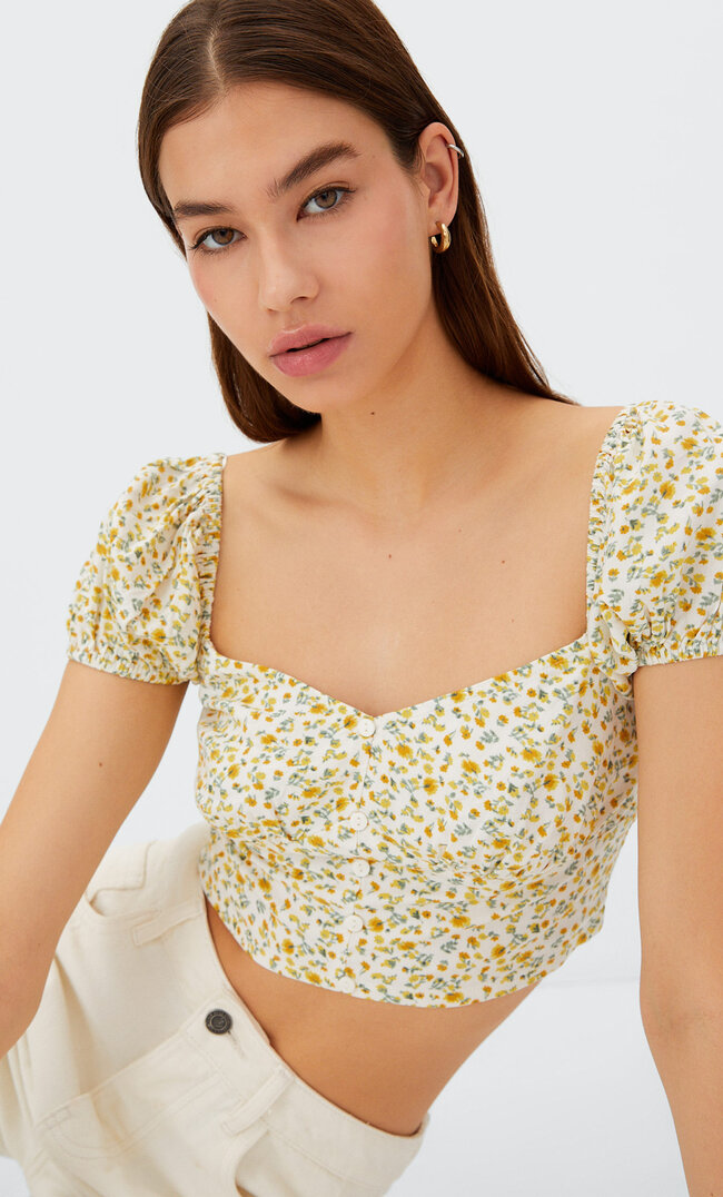 

Stradivarius Bedruckte Bluse Ecru Xs