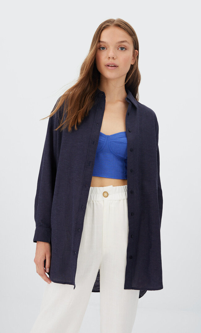 

Stradivarius Langes Rustikales Hemd Marineblau Xs
