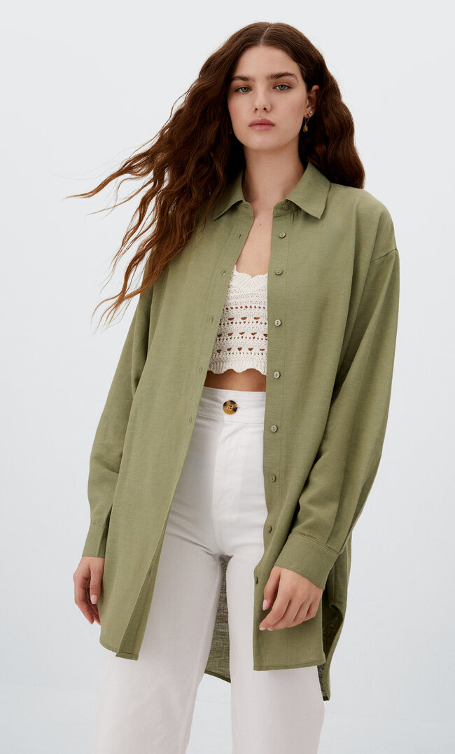 

Stradivarius Langes Rustikales Hemd Khaki Xs