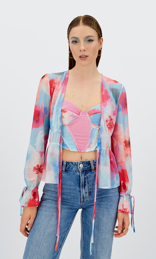

Stradivarius Bedruckte Tüllbluse Fuchsia Xl