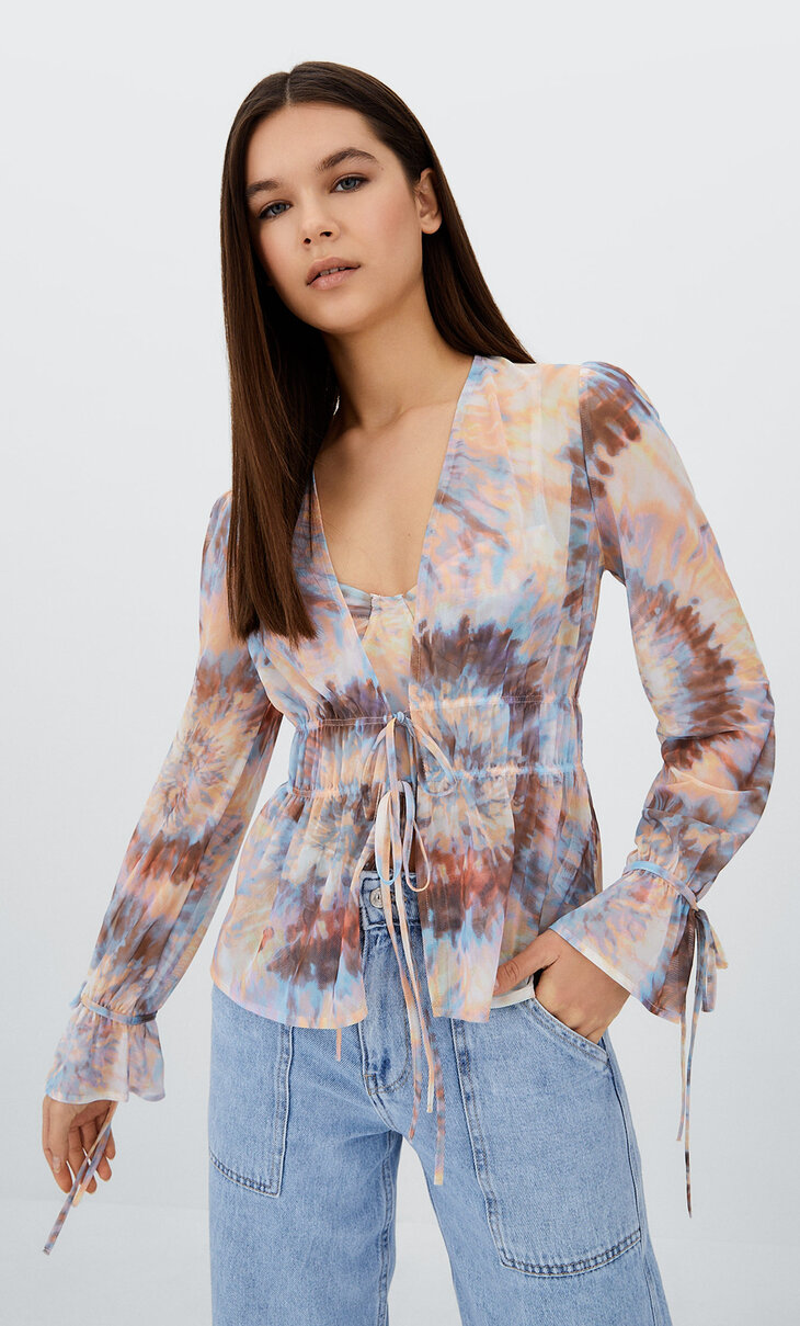 Printed tulle blouse