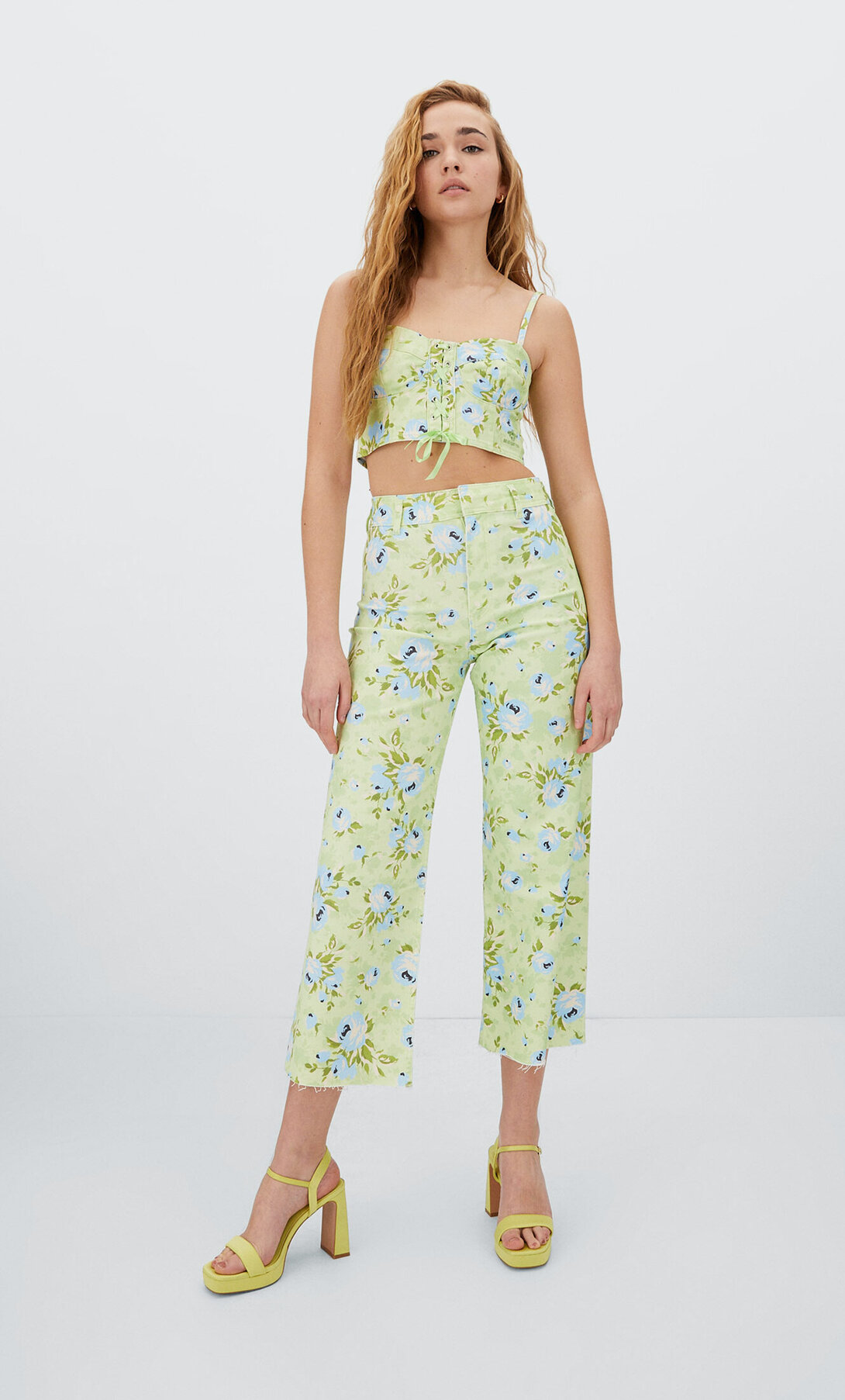 Printed Bridgerton Corset Top and trousers-Stradivarius