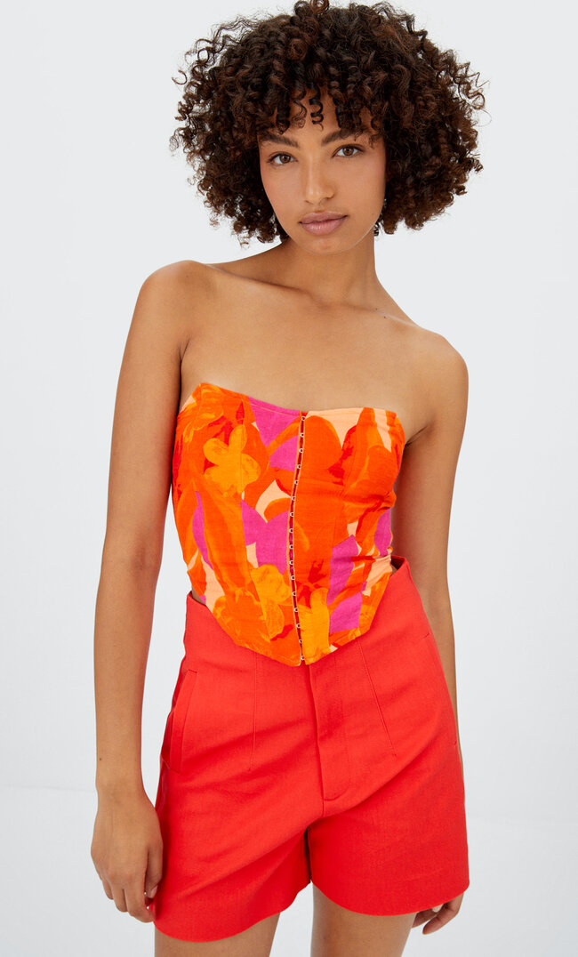 

Stradivarius Bustier-Top Mit Corsage Fuchsia M