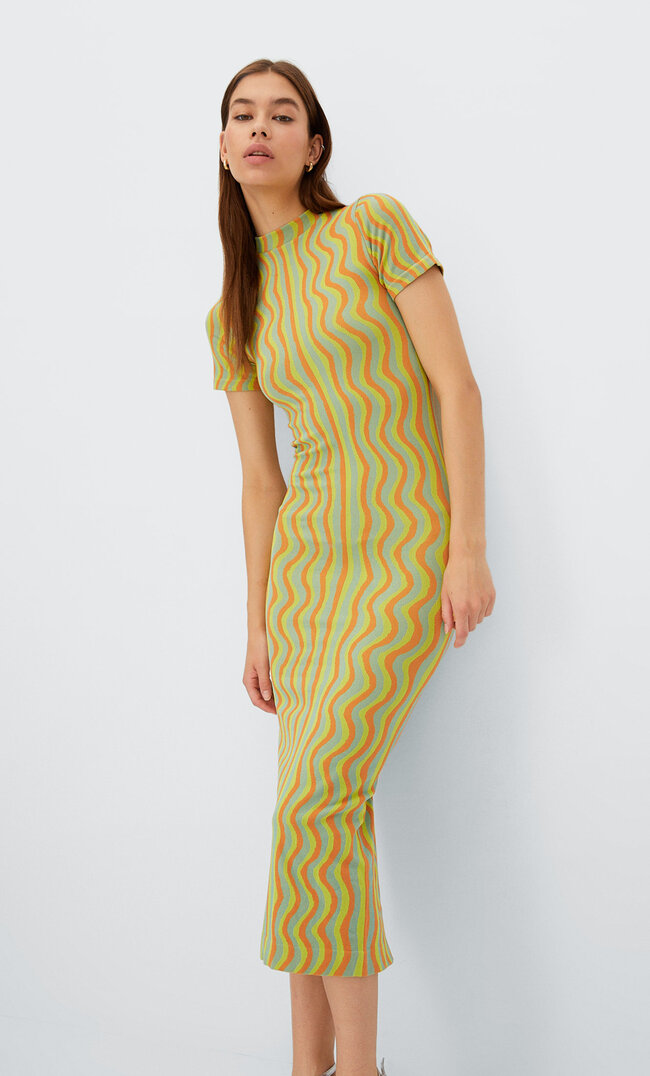 

Stradivarius Nahtloses Jacquard-Kleid Grün Xs